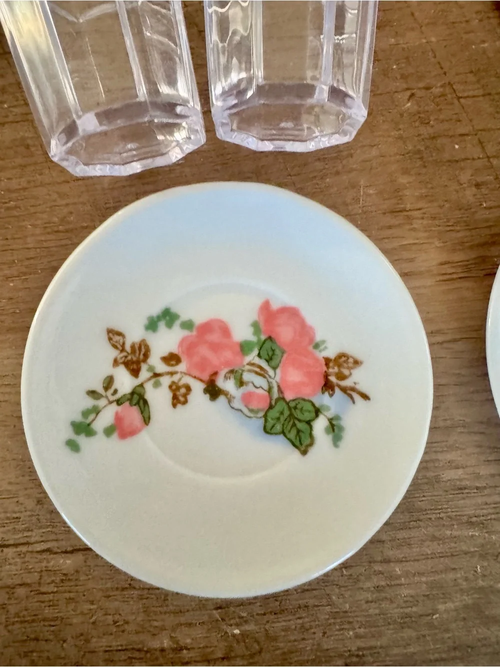 Vintage 1990s 90s Floral Porcelain miniature doll dinner set Pink Rose Design